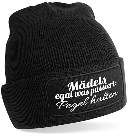 Herzbotschaft Beanie Strickmütze mit Spruch | Mädels egal was passiert: Pegel halten | Farbwahl | Unisex SoftTouch angenehm weiche und warme Wintermütze | OneSize Einheitsgröße für Erwachsene