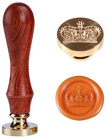 3D Krone Wachsstempel Romantische Krone Siegel Wachsstempel 2.5cm 1'' Abnehmbarer Messingkopf mit Holzgriff Selbstklebendes Wachssiegel für Hochzeitseinladungen Kinder DIY Kreative Geschenkidee