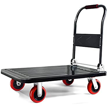 Faltbarer Schubkarren, zusammenklappbarer Plattformwagen mit Kunststoffplatte, Metallgriff, geräuschlose Räder, beweglicher Schubkarren für Lager, Garage, große Tragfähigkeit, Dolly Cart (G