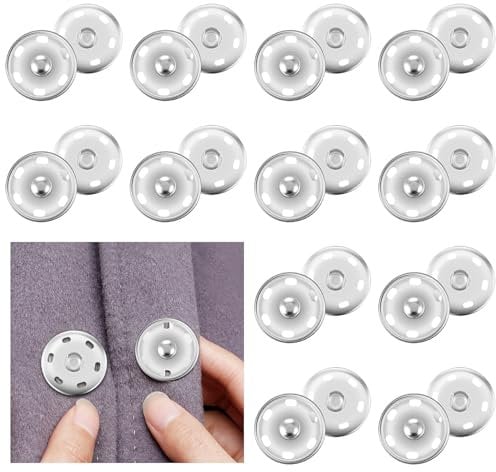 12 Set Druckknöpfe zum Annähen 21mm Große Metall Druckknöpfe Silber Weiß Druckknopf zum Nähen von Kleidung, Kleidern Rucksäcken DIY-Geldbörsen Kunsthandwerk