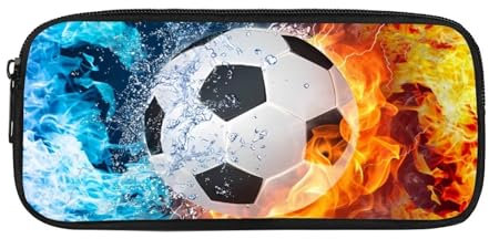 NETILGEN Federmäppchen für die Schule, rechteckig, mit Reißverschluss, Schreibwaren-Tasche, Tasche für Studenten, Teenager-Geschenk, Fußball, Feuerblau