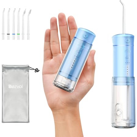 Water Flosser Cordless Travel, Mini Oral Irrigator with Telescopic Water Tank, 5 Modes, 6 Jet Tips, IPX7 Waterproof Electric Portable Water Teeth Cleaner Picks for Braces Bridges Care