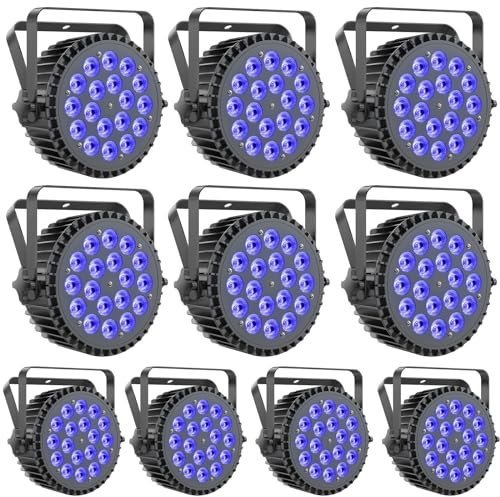 Ukfog 10PCS RGBWA UV 200W Par LED, 18 Luci da Palco D MX 7/10CH con Stroboscopio e Attivazione Sonora, Illuminazione Discoteca per Spettacoli Bar Feste Matrimoni Halloween