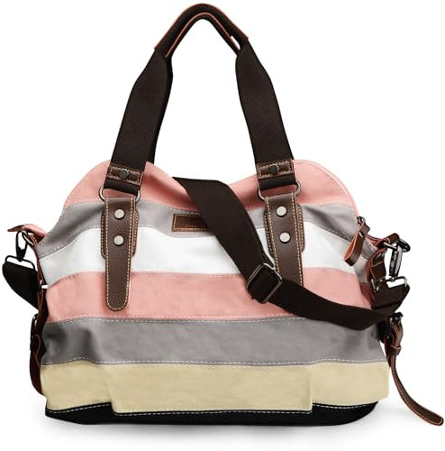 SNUG STAR Handtasche Damen,Canvas Tasche Damentasche Multi-Color-Striped Umhängetasche Damen Groß Schultasche Canvas Shopper Tasch Muttertag Geschenk Hobo Bag (D stylen)