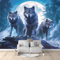 Vlies Fototapete Tier Wolf Mond 3D Effekt 300 x 210 cm - Foto Tapete Schlafzimmer Wohnzimmer Moderne Vliestapete UV-Beständig Wandtapete Motivtapeten Dekoration