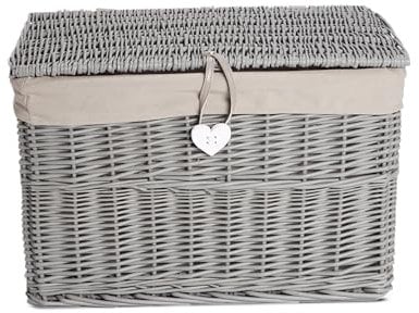 Wickerfield Large Home Storage Basket Trunk Chest Hamper with Lid and Cotton Liner (Grey, Small)