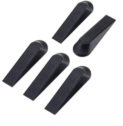 5 X DOOR STOP STOPS STOPPERS WEDGE WEDGES JAM for HOME and OFFICE- BLACK COLOUR