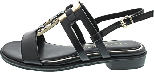 MARCO TOZZI Damen Sandalen flach mit Schließe Sommer, Schwarz (Black/Leo), 40 EU