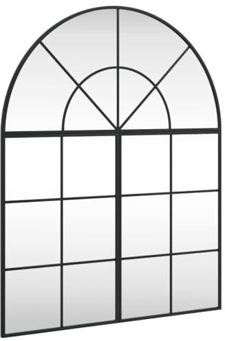 vidaXL Wandspiegel, Hängend Gewölbt Spiegel Badspiegel, Fensterspiegel für Badezimmer Wohnzimmer, Dekospiegel Flurspiegel, Schwarz Eisen