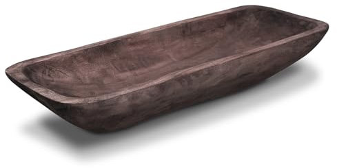 QIELSER Wooden Dough Bowl Vintage Oblong Natural Root Hand Carved Bowl For Home Decor, Rustic Farmhouse Dough Bowl, Dining Room Table Centerpiece Potpourri Decor Display Bowl 18.5x7.1x3.15 Inches