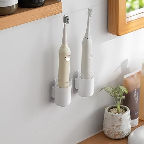 IQLER Zahnbürstenhalter, elektrischer Zahnbürstenhalter, Zahnpastahalter, Rasierklingenhalter, mit Abflussloch und Ladekabelloch, Selbstklebende Befestigung, Bad, Küche, Büro (2)