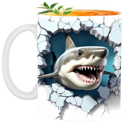 itrimaka 3D Shark Mug,Cute Mugs 3D Flat Painted Shark Mug Ceramic | Ceramic Shark Decor for Women and Men Holiday and Birthday