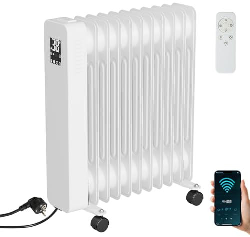 Daromigo Radiatore ad olio 2500 W, riscaldamento elettrico a risparmio energetico, con 11 nervature, 3 livelli di riscaldamento, termostato, app e telecomando, display digitale, riscaldamento
