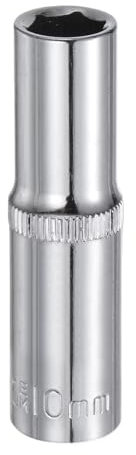 sourcing map 6-Point Socket 3/8 Drive 10mm Deep 2.48 Length 45# Steel Metric Square Drive Sockets Polishing Chromed Sockets for Car Repair Mechanical Maintenance Home Use