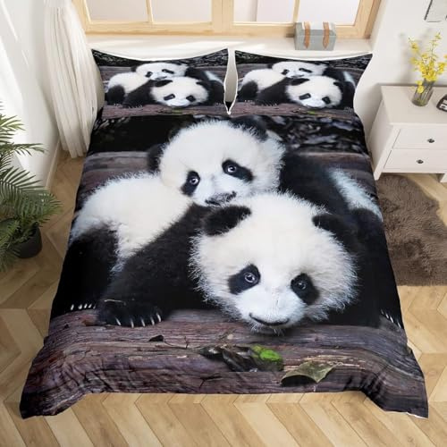 Homemissing Panda Bettwäsche Cute Panda Bettbezug für Kinder Jungen Mädchen Kawaii Tier Bettwäsche 240 x 260 cm Wildlife mit 2 Kissenbezügen