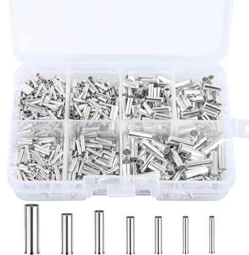 1000 Pezzi Set di Non Isolati di Testa Boccole, 7 Tipi di Ghiere per Cavi Non Isolate, 10-22 AWG Puntali In Rame, Cavo Terminali a Crimpare per Progetti Elettrici (0,5/0,75/1,0/1,5/2,5/4,0/6,0 mm²)