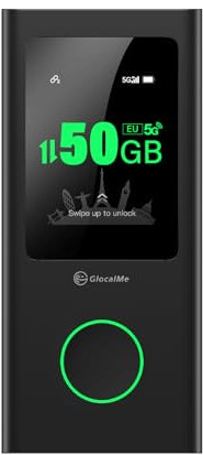 GlocalMe Numen Air Mobiler WLAN Router 5G, Keine SIM-Karte nötig, 5G LTE Hotspot mit 50GB europäischem Datenpaket, Unterstützt 16 Geräte gleichzeitig, 5400 mAh Akku, Reise- oder Heim-WLAN-Hotspot