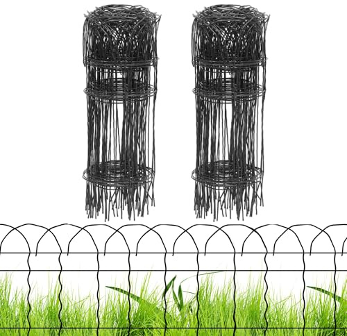 PROWORX 2 Rollen schwarze Gartenzaun-Bordüre, 35,6 cm x 12,4 m, Metall-Faltzaun, Drahtrolle, Gartenumrandung, Gartenzaun, Rolle, Blumenbeetzaun für den Außenbereich, Hof