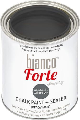 Bianco Forte - Gris Antracita - (1L) Pintura a la Tiza con Acabado/Protección 2 en 1: Chalk Paint Súper Resistente para Muebles, Paredes y Puertas – Secado Rápido, Interior/Exterior, Mate