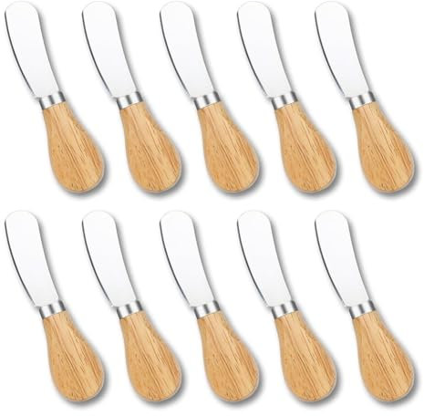 Qusedwey 10 Cuchillos para Untar Queso, Mini Cuchillo para Untar Mantequilla con De Madera, Juego De Cuchillos para Queso De Acero Inoxidable