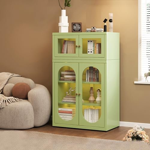 Eckschrank aus Metall mit Glastüren – hohe Vitrine für Sammlerstücke, China, Likör und Bücher – stilvolle Vitrine für Zuhause oder Büro