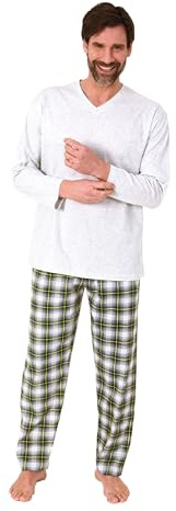 Normann Herren Schlafanzug lang mit Jersey Pyjama Hose in Karo Optik - auch in Übergrößen
