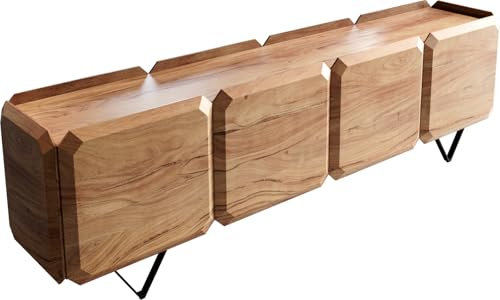 DELIFE TV-Tisch Kiano Akazie Natur 200 cm 4 Türen V-Fuß Schwarz Raumteiler