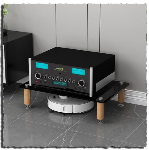 VLKLPZAHAK 2-stufiger HiFi Rack Aus Glas AV-Medienschrankständer Plattenspieler Tisch Audio Schrank TV Rack Stereo Schrank Audio Rack Für Heimkino(Black,14cm-5.5in)