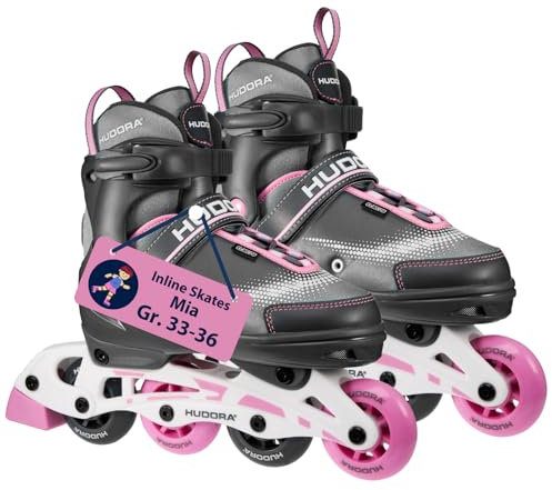 HUDORA Inline Skates Mia - Magnolia - Inliner für Kinder/Jugendliche & Erwachsene in Größe 33-36 - Inlineskates bis zu 4 Größen verstellbar - Bequeme & stilvolle Rollerskates