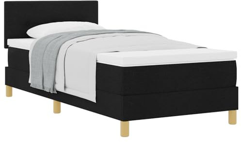 vidaXL Boxspringbett mit Matratze in Schwarz gepolstert 80X200 cm modernes Design Stoff für Erwachsene mit Naturholzelementen einfache Montage und Komfort für Schlafzimmermöbel Topper Einzelbett