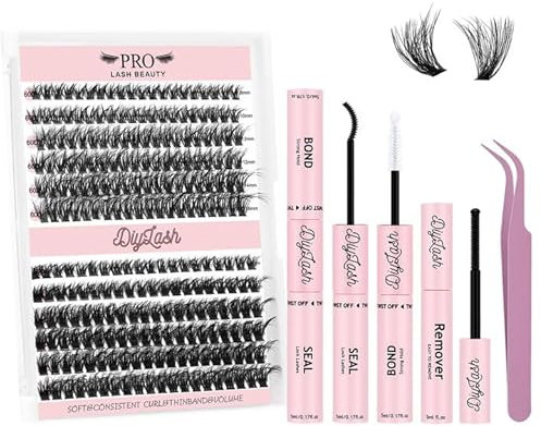 DIY Wimpernverlängerung Kit mit 240 Pcs Cluster lash extension set individuelle Wimpern Kit Bindung,Siegel,Cluster Lash Glue Wimpernkleber Entferner Applikator (3Dstyle-60D+80D-D-8-16mix Kit)