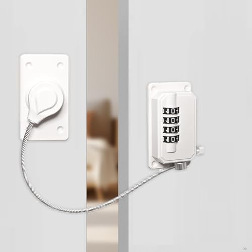 Combinación de Candado Nevera de Niños y Bebés, Seguridad Ventanas, Cerradura para Armarios, Cerradura Puerta de Frigorífico, Sin Necesidad de Herramientas ni Taladros, Giratoria 360° (Blanco,1 Pieza)
