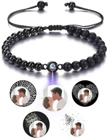 CrystalTears Armband mit Foto personalisierte Projektion Armband im Stein Tigerauge Perlenarmband Benutzerdefinierte Valentinstag Geschenke