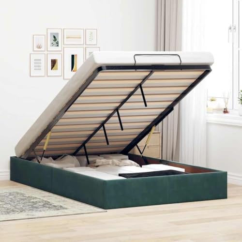 HUAKEHOM Ottoman-Bett ohne Matratze Bettrahmen Bettgestell mit Stauraum Polsterbett Bett Dunkelgrün 120x190 cm Samt