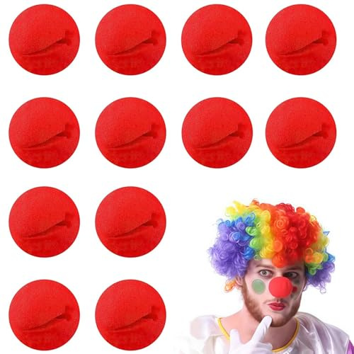 VYNZOR 12 Nez De Clown En Mousse Rouge – Accessoires Amusants Pour Enfants et Adultes, Taille Universelle, Déguisement Carnaval, Cirque, Halloween, Soirées à Thème et Fêtes Costumées