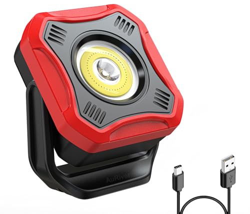 AuRiver LED Arbeitsleuchte Werkstattlampe, Aufladbar Tragbare Akku Lampe Inspektionslampe mit Magnetfuß, 4 Leuchtmodi für Garage Werkstatt Baustelle Camping (Rot2)