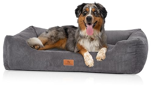 Knuffelwuff Hundebett aus Cord mit Handwebcharakter Olivia S 70 x 50cm Grau - Abnehmbarer Bezug - waschbar - für große, mittelgroße und kleine Hunde