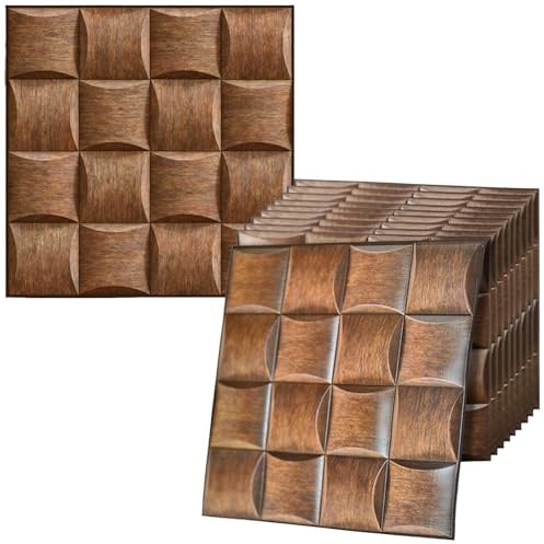 10 Pcs 3D Wall Panels, 11.8x11.8x0.2 in Self Adhesive Wall Panels, Brown PVC Wall Panels for Home Decor, Waterproof, Peel and Stick Wall Panels