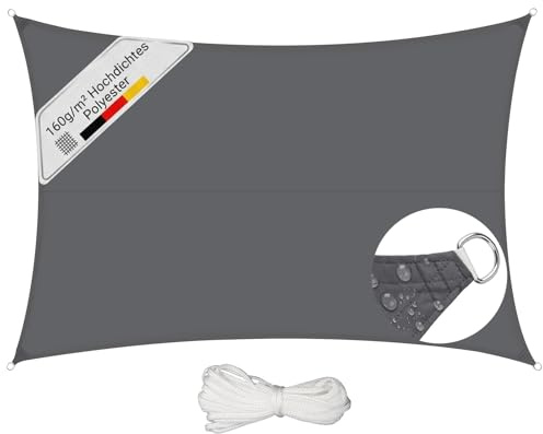 Sunula Sonnensegel Wasserdicht 4x5m Rechteckig – hochdichtes PES 160g/m², mit umlaufendem Gurtband & Edelstahl-Ringen, Nahtversiegelung & bis zu 95% UV-Schutz, für Balkon Terrasse Garten, Anthrazit