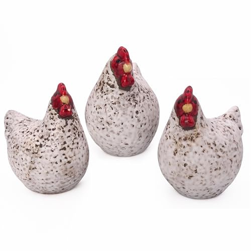 Logbuch-Verlag Keramik Huhn 3er Set Natur – Deko-Hühner 10 cm – Frühlings- & Osterdeko im Landhausstil – Figuren zum Hinstellen