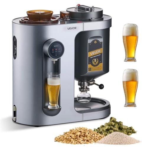 VEVOR Automatic Home Beer Brewer, 1500W Electric Beer Brewing Machine, 3.43 Gal All-in-One Home Brewer with Mash Boil Device, 304 Stainless Steel Internal Tank, Auto Temperature & Pressure Control