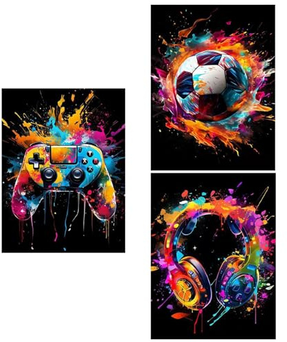 Junhonze 3 StüCk Graffiti Gaming Zimmer Deko - Jugendzimmer Deko Jungen | Cool neon Gaming Bilder, Geeignet FüR Schlafzimmer, Spielzimmer, Rahmenlos (Moderner Stil)