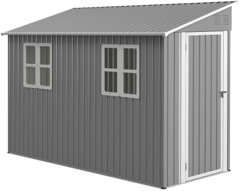 Metall Gartenhaus ca. 1,2x3 m – Anlehn-Geräteschuppen abschließbar & wetterfest mit 2 Fenstern – Für kleine Gärten, Fahrräder & Gartengeräte