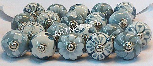 JGARTS 20 Grey & White Cream Ceramic Pottery Door knobs Cabinet Handle Cupboard Pulls Drawer Puller knob