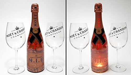 Moet & Chandon Set - Moet & Chandon Nectar Imperial Rose 75cl (12% Vol) mit Beleuchtung + 2x Ballon Gläser