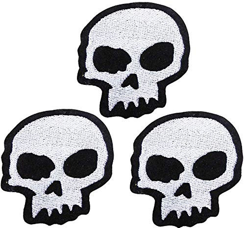 U-Sky Aufnäher zum Aufnähen oder Aufbügeln, 3 Stück Totenkopf-Bügelflicken für Kleidung, weiße Stickerei-Applikationen für Jeans, Patches für Rucksack, für Kleidungsreparatur, Größe: 7,4 x 7,4 cm