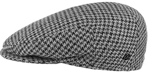 LIERYS Britain Hahnentritt Flatcap Herren Made in Italy Schiebermütze aus Wolle Modern mit glattem Innenfutter Schirmmütze kariert Herbst Winter grau 62 cm
