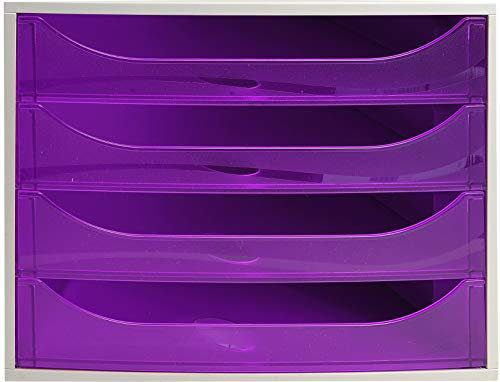Exacompta 228619D Ablagebox Linicolor mit 4 Schubladen für DIN A4+ Dokumente. Ecobox mit hoher Kapazität für mehr Platz auf dem Schreibtisch Big Box Grau|Violett