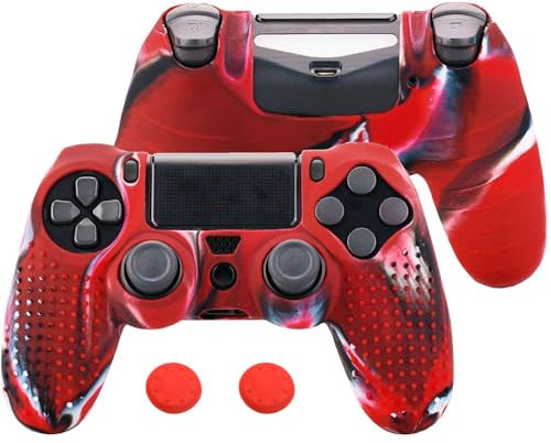 OcioDual Funda de Silicona Compatible con Mando PS4/Slim/PRO Tricolor Rojo Cubierta Anti Caídas Golpes Goma Flexible Suave