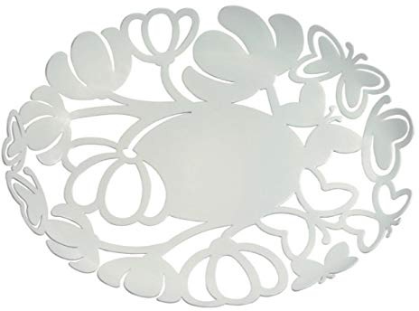 Wald Nuova Collezione -Volo da Te- CENTROTAVOLA, SVUOTATASCHE in Metallo Traforato, Contenitore con Fiori e Farfalle, Dimensioni 28x23x4h cm (Bianco Ghiaccio)